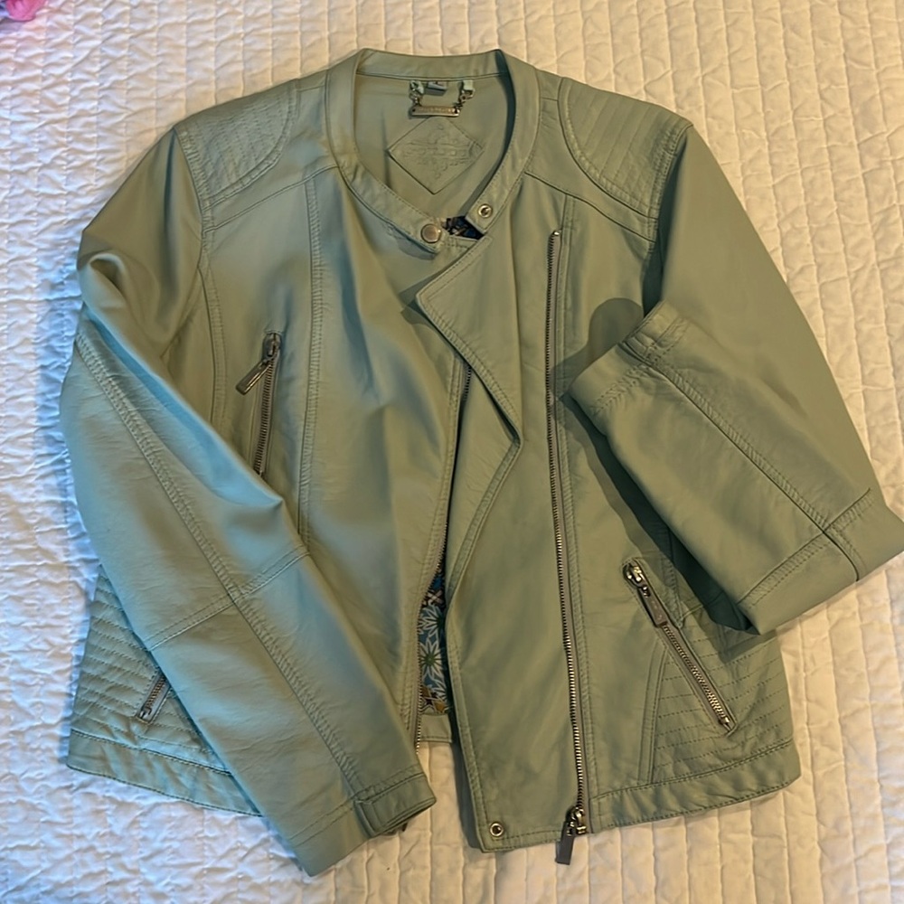 JouJou mint green leather jacket